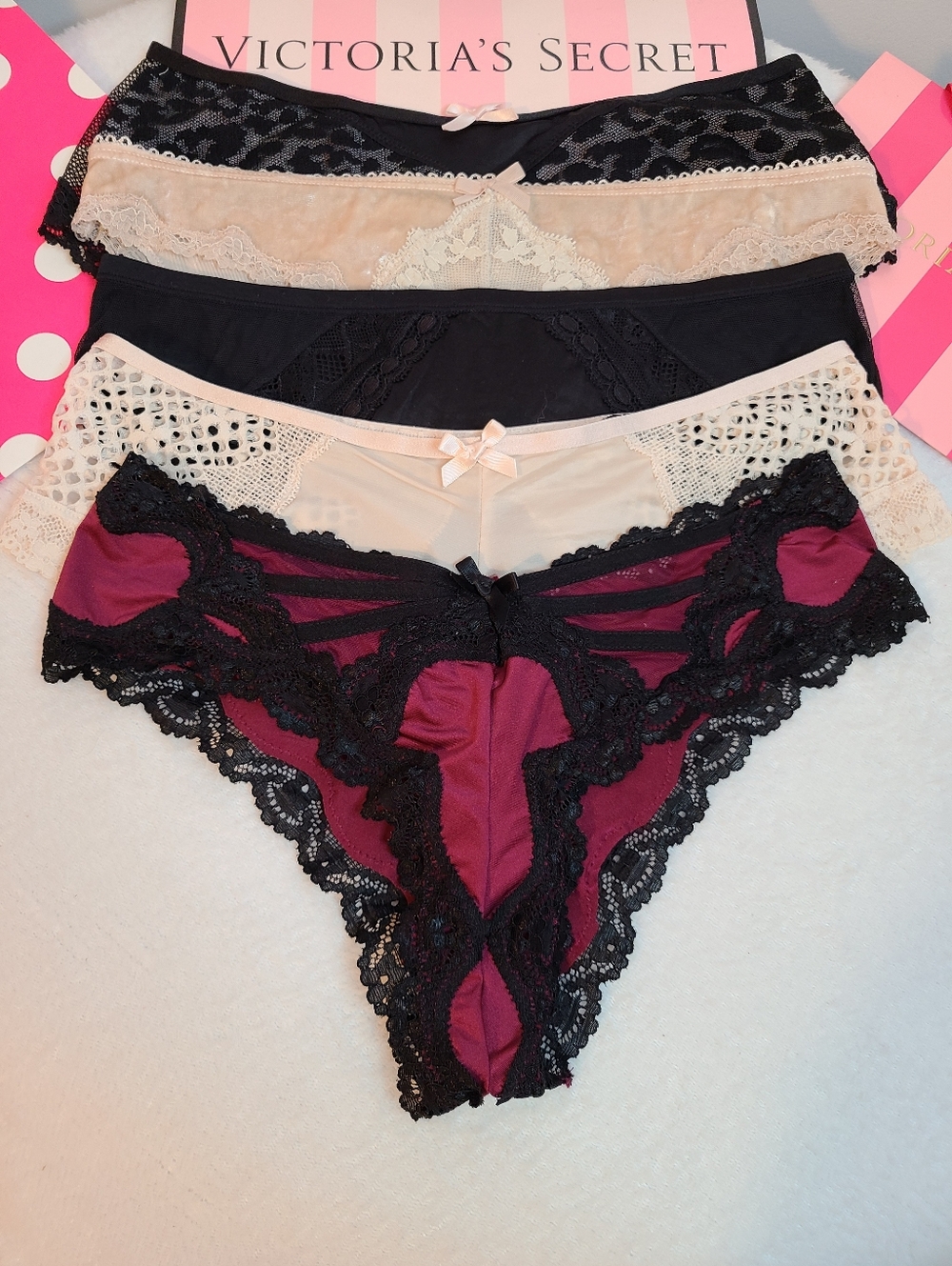 5 Pairs Y2K Victoria's Secret Very Sexy Satin Lace Cheeky Panties Size M